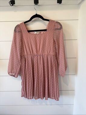 Poppies and Roses Girls' Dusty Rose Pleated Swiss Dot Dress size L